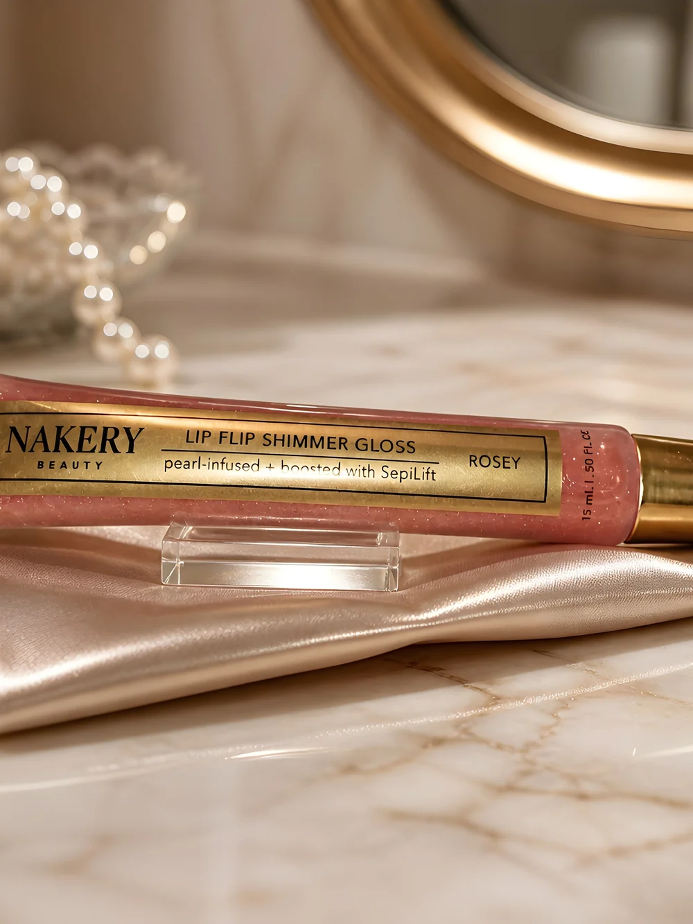 Nakery Lip Flip Shimmer Gloss. Pearl Infused And Boosted With Seplift- Rosey